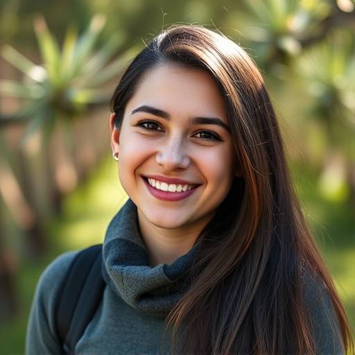 Retrato de una estudiante sonriente, Ana Gómez.